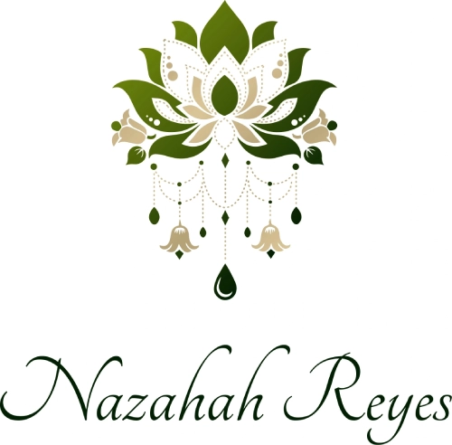 A green and white logo with the name of nazahr reyes.